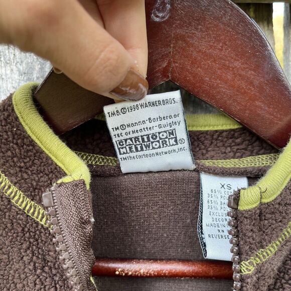 SCOOBY-DOO Vintage 1998 WB Kids Embroidered Brown Fleece Quarter Zip- Size XS - Picture 3 of 6